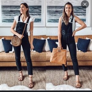 Madewell sz S Skinny Overalls in Lunar Black Wash Raw Hem Blogger Favorite Ankle